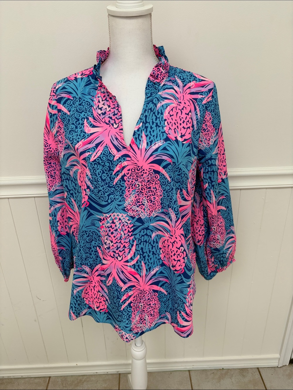 Lilly Pulitzer Blue and Hot Pink Pineapple Print Tunic